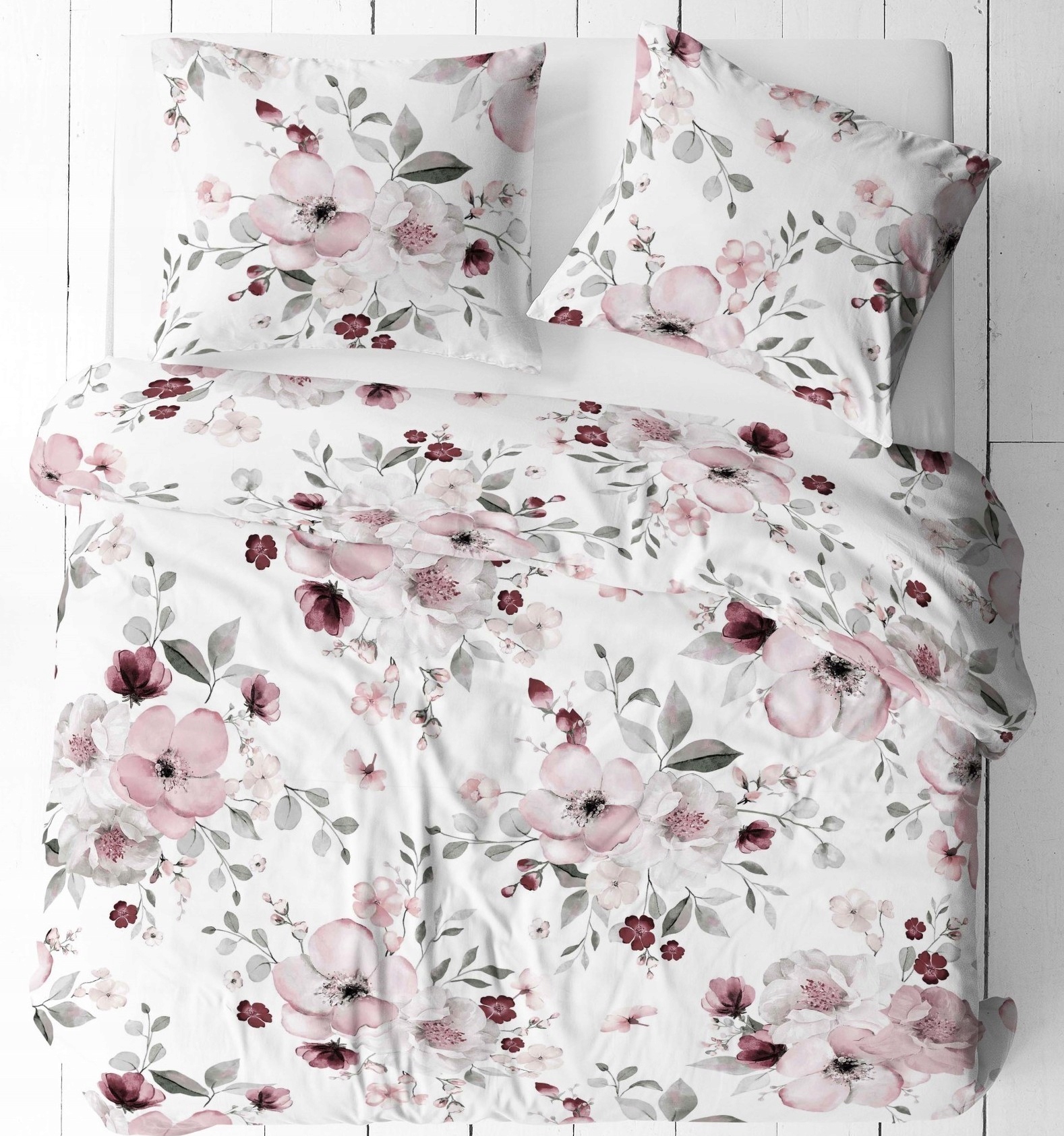 Sada Povlečení 160 x 200 cm Bavlněný květ jabloně na bílé barvě