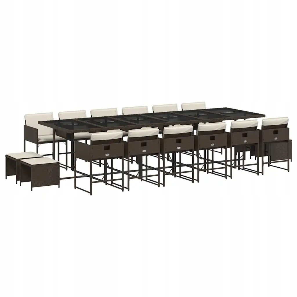 Zahradní nábytek set hnědý s polštáři, rozměry 330 x 106 x 73 cm