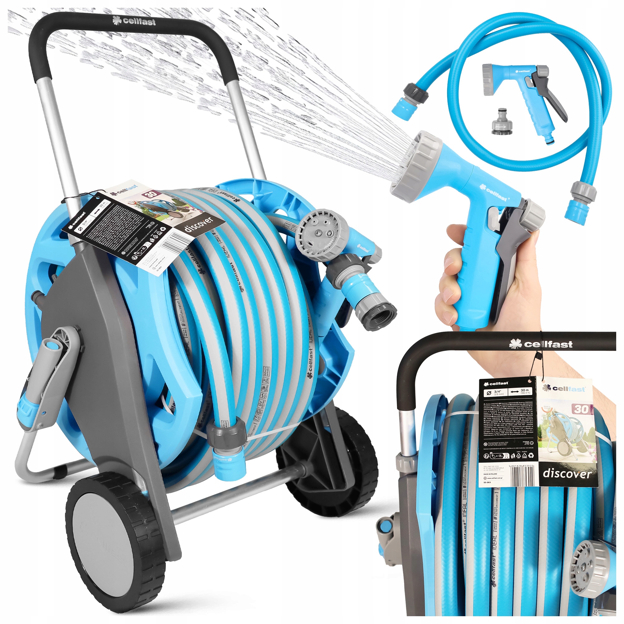Záhradná hadica 3/4 30 m na vozíku Discover Ideal kompletná sada na polievanie