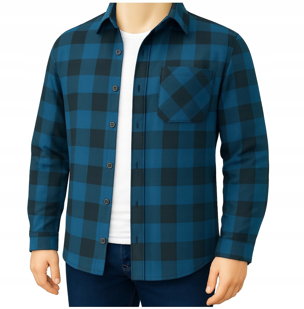 KOSZULA FLANELOWA BAWEŁNIANA ROBOCZA DŁUGI RĘKAW MORSKA POLSKA KRATA M