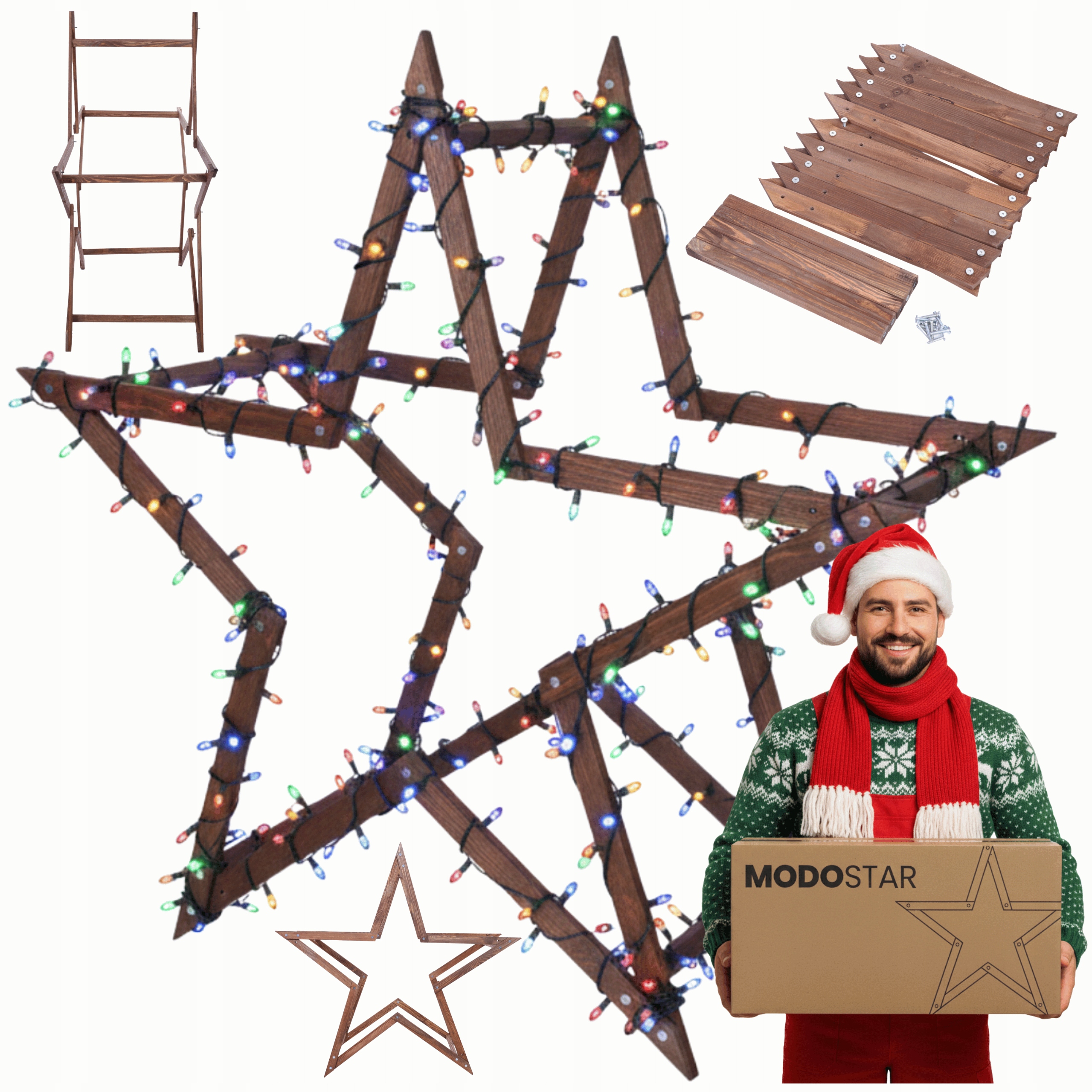 Vánoční hvězda 3D snadné skládání ModoStar 139 cm dřevěná Impregnat