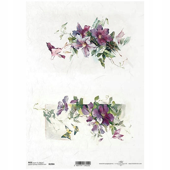 Papier ryżowy do decoupage A4 clematisy kwiaty