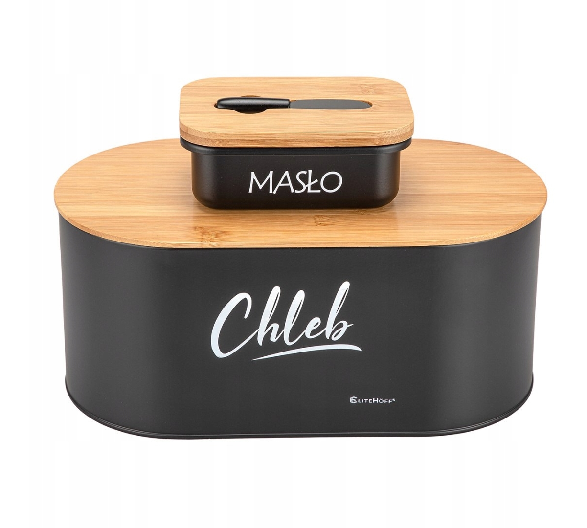 CHLEBAK Z DESKĄ DO KROJENIA I MASELNICZKA Z NOŻEM ZESTAW ELITEHOFF 6021