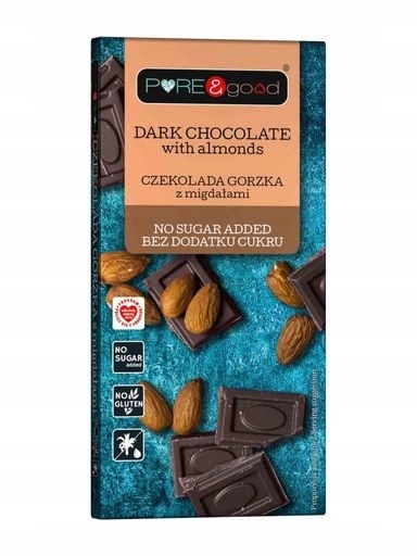 Levně 4x Pure&good Hořká čokoláda s mandlemi bez přidaného cukru 75 g Pure&Good