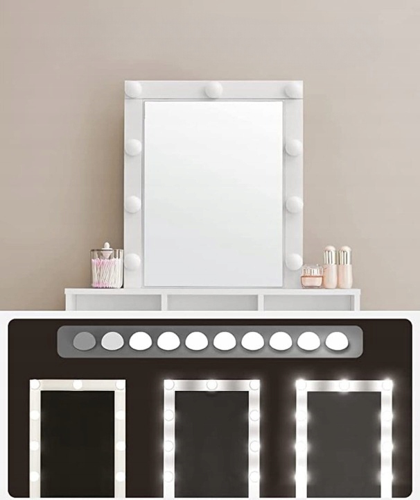 Toaletka biała z lutrem kosmetyczna 9 LED Wykończenie matowe