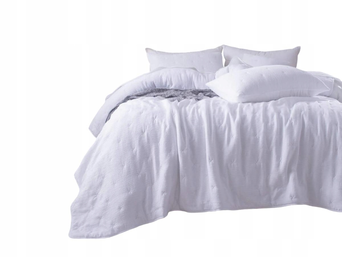 Dekorativní přehoz s mušelínovou strukturou Stella 240x220, bílý s výšivkou