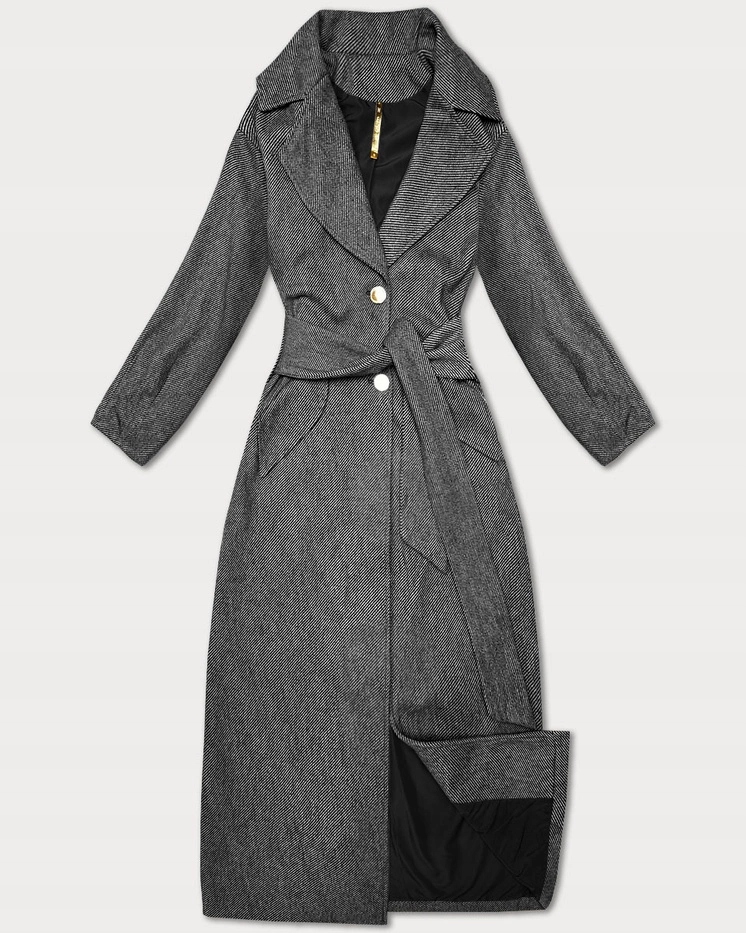 Dlouhý Kabát S Proužky B8542 Černý L (40)