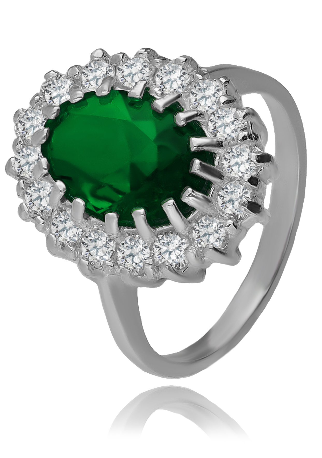 Stříbrný Prstýnek S Velkou Markýzou A Zeleným Zirkonem 16