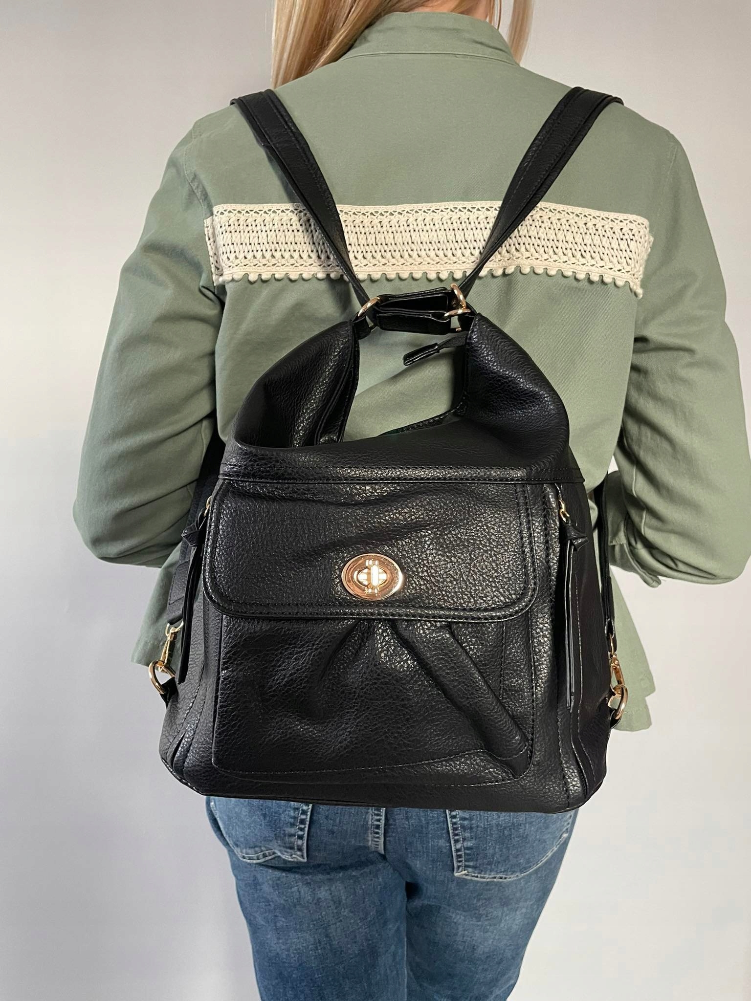 CZARNA Torba damska plecak worek A4 Model worek