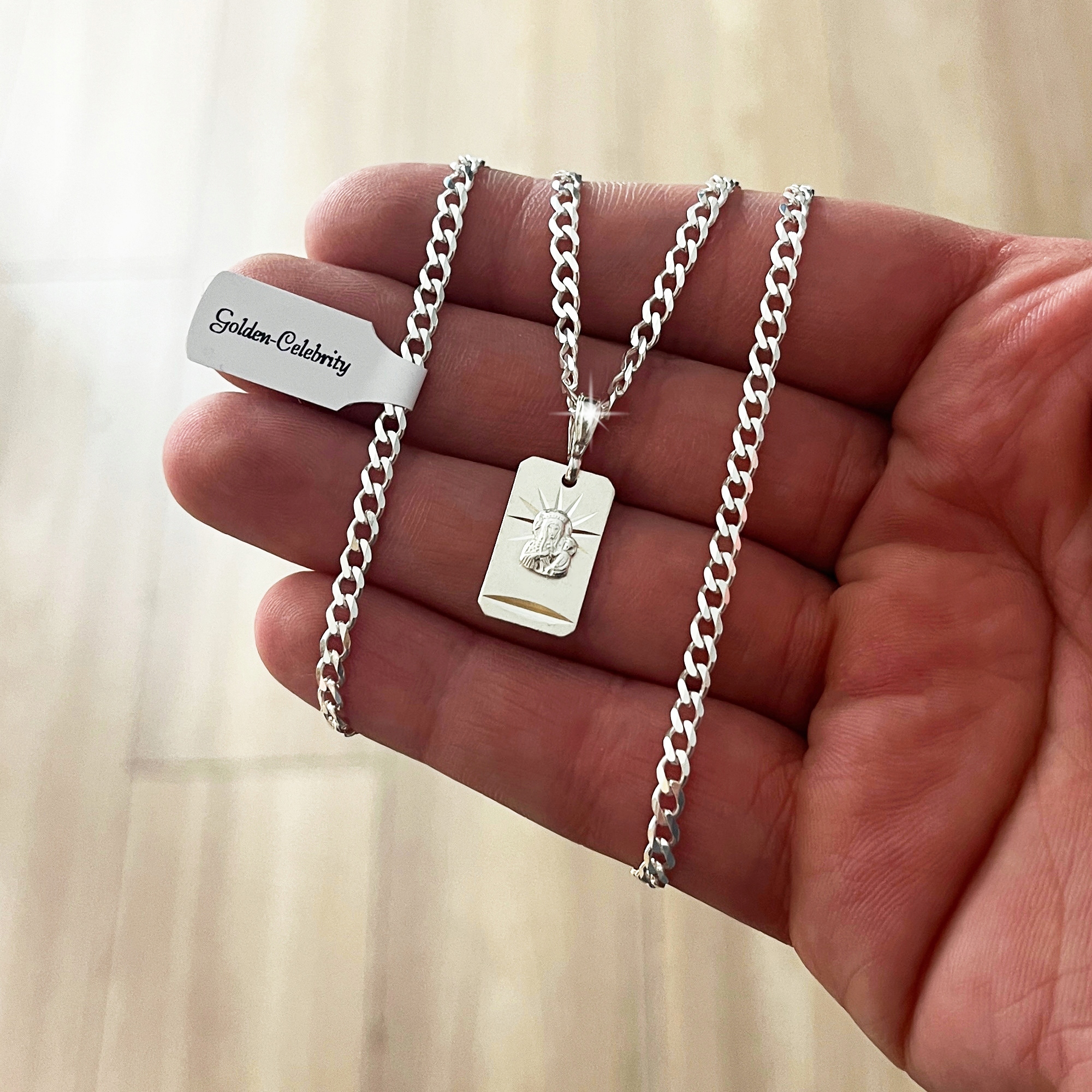 SREBRNY NASZYJNIK + MEDALIK ZAWIESZKA MATKA BOSKA CZĘSTOCHOWSKA NA KOMUNIĘ Stan opakowania oryginalne