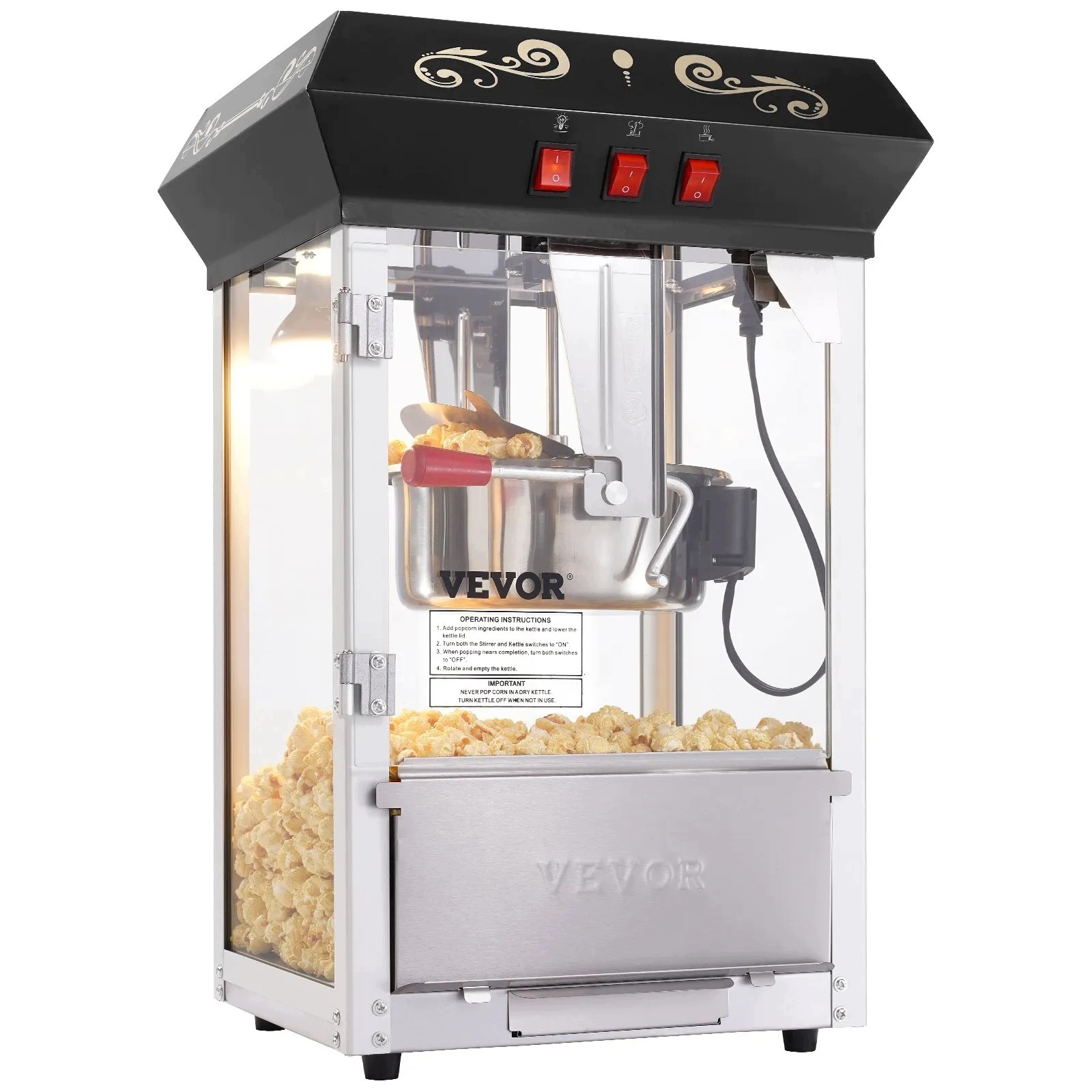 Stroj na popcorn automat na kukuřici domácí kinový výkonný 850 W černý