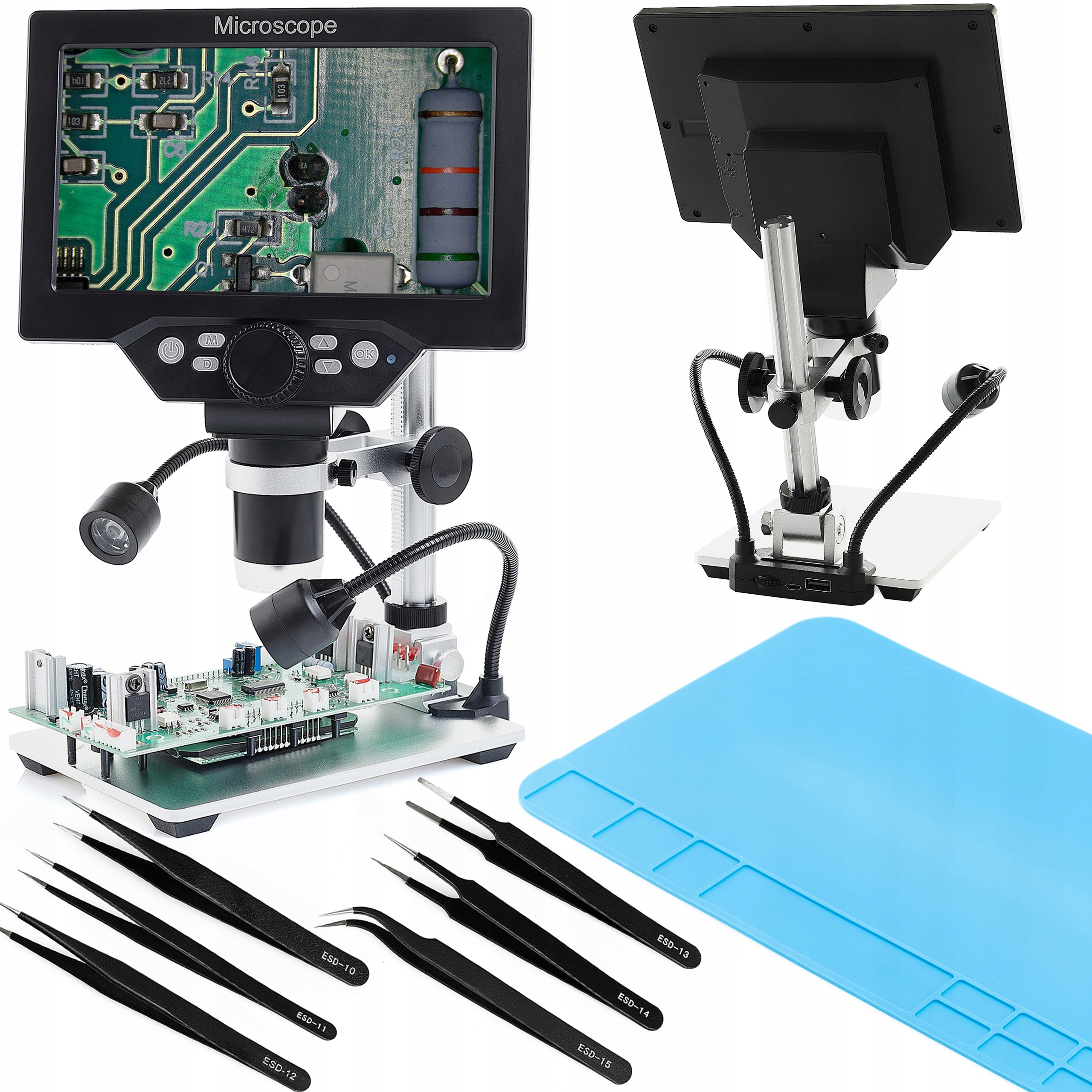 Digitální Mikroskop x1200 Kamera 12MP Displej Mata Set 6 Pinzet