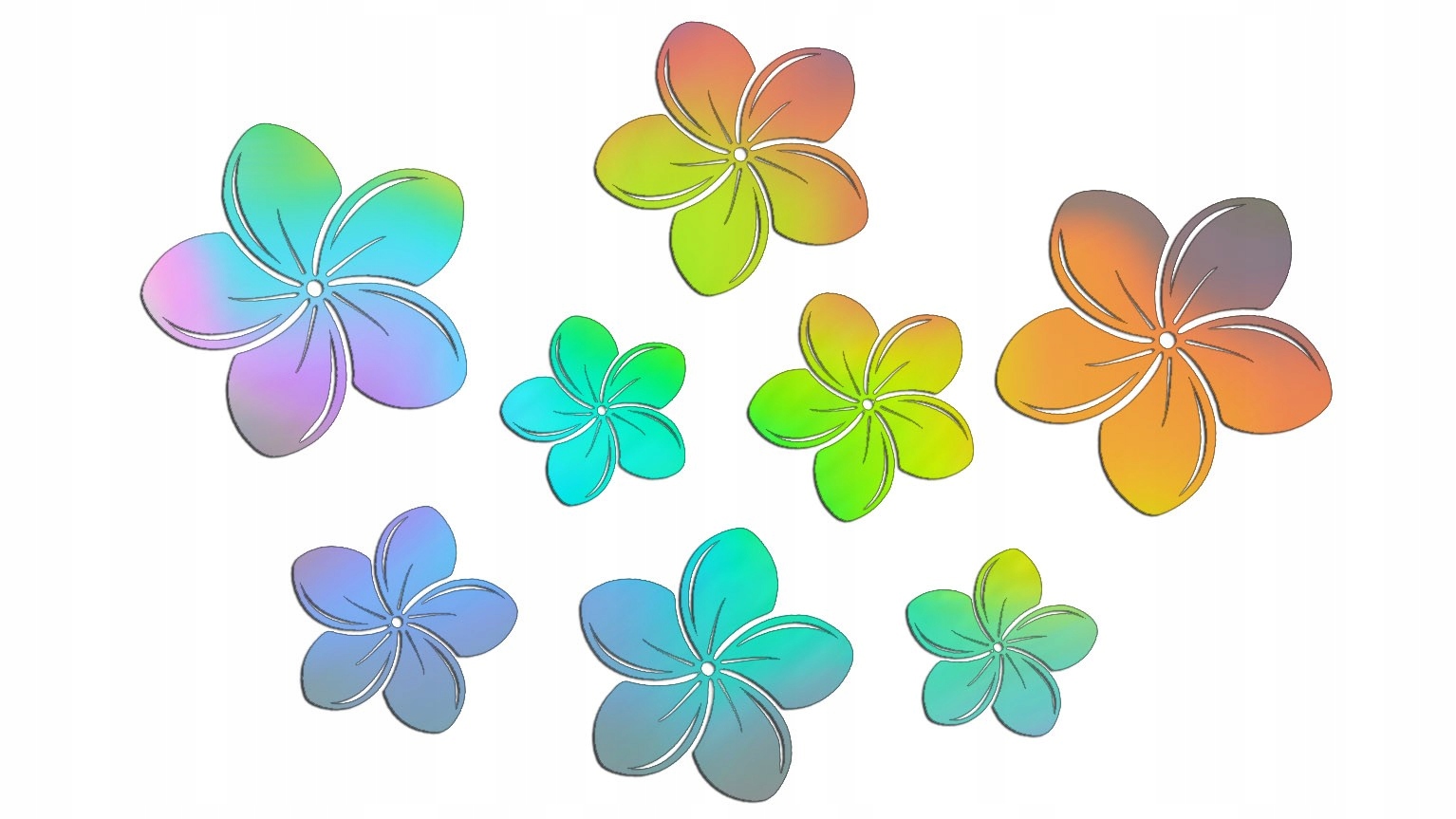 Wycinane naklejki Kwiaty Hawajskie Plumeria 8 Sztuk holograficzne J and A