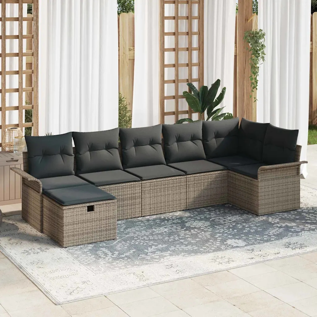 vidaXL Sada zahradních pohovek s polštářem 7 pcs Šedá Poly ratan