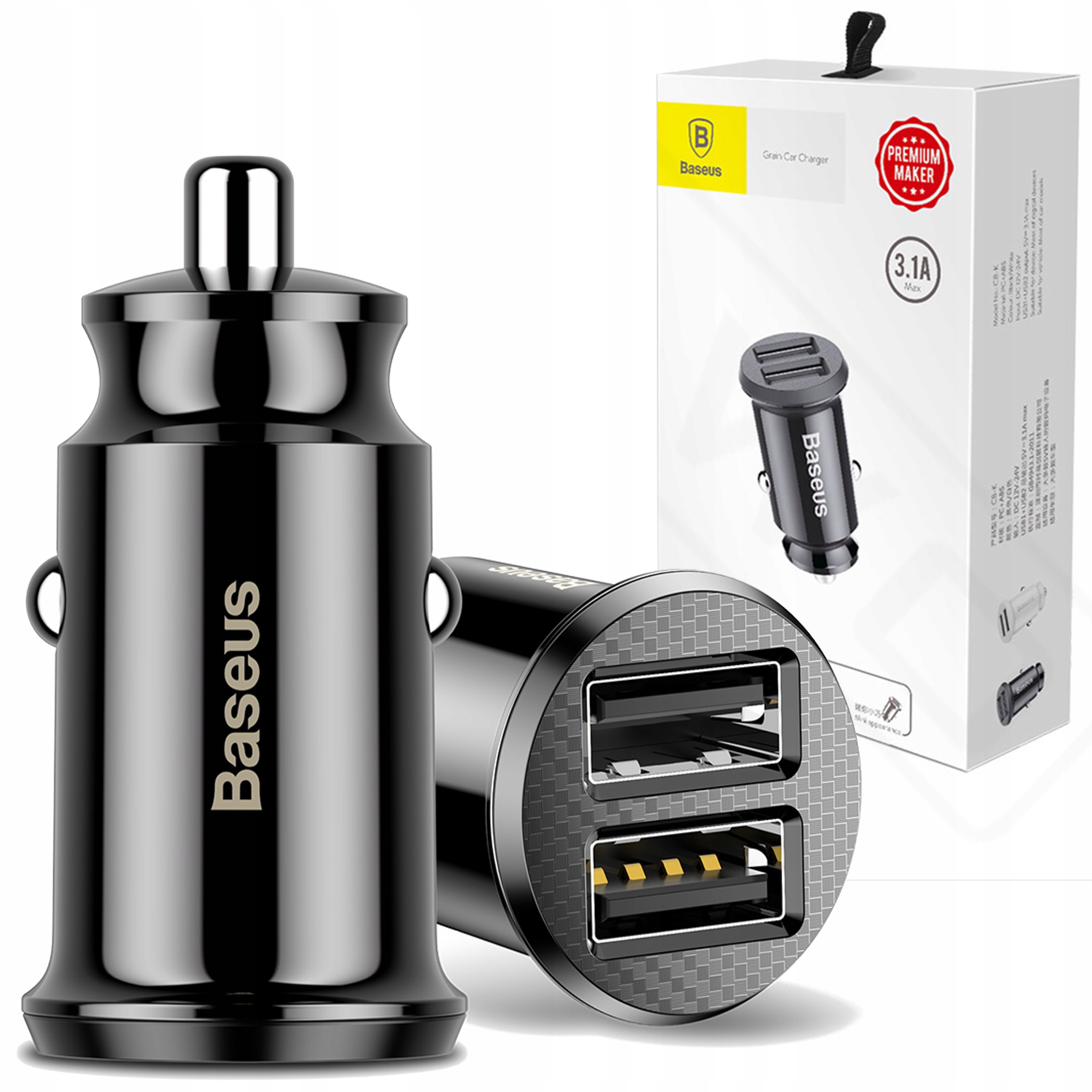 

Baseus Mała Mocna Ładowarka Samochodowa 2xUSB 3,1A