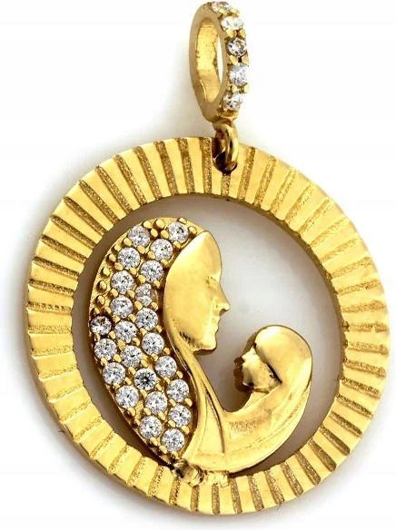 Zlatý medailonek 585 Matka Boží v rámečku ovál s diamantováním a bílými zirkony