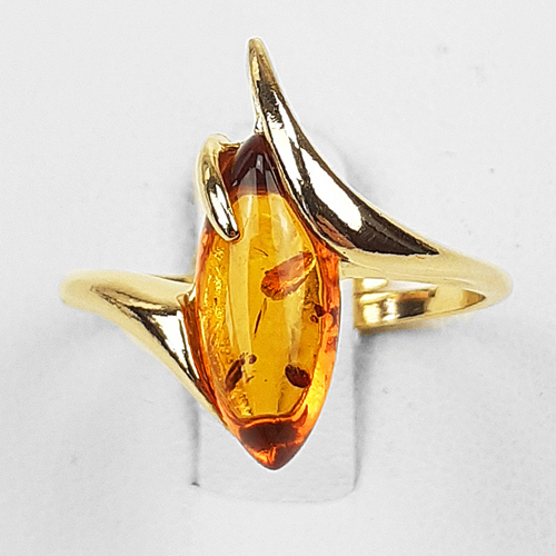 Zlatý Prstýnek nastavitelný z Baltský Jantar ze stříbra ag 925 Pozlacený
