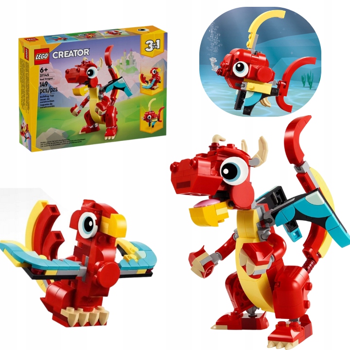 Lego Creator Klocki 31145 Czerwony Smok 3 W 1 Rybka Feniks