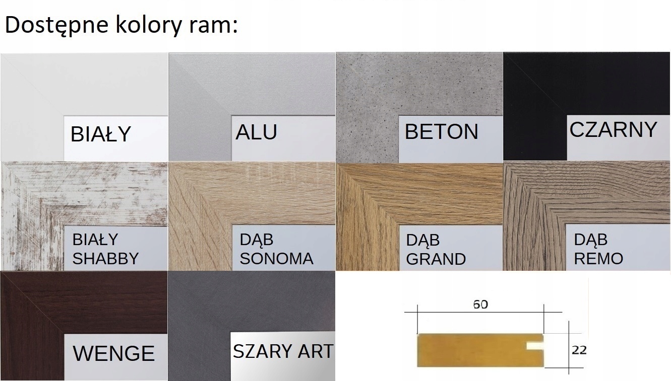 Lustro w ramie 140x80 DĄB GRAND i 50 ROZMIARÓW Marka Profilmat