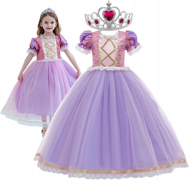 STRÓJ ROSZPUNKA ZAPLĄTANI SUKIENKA KOSTIUM KSIĘŻNICZKA NA BAL 140 / 146 CM