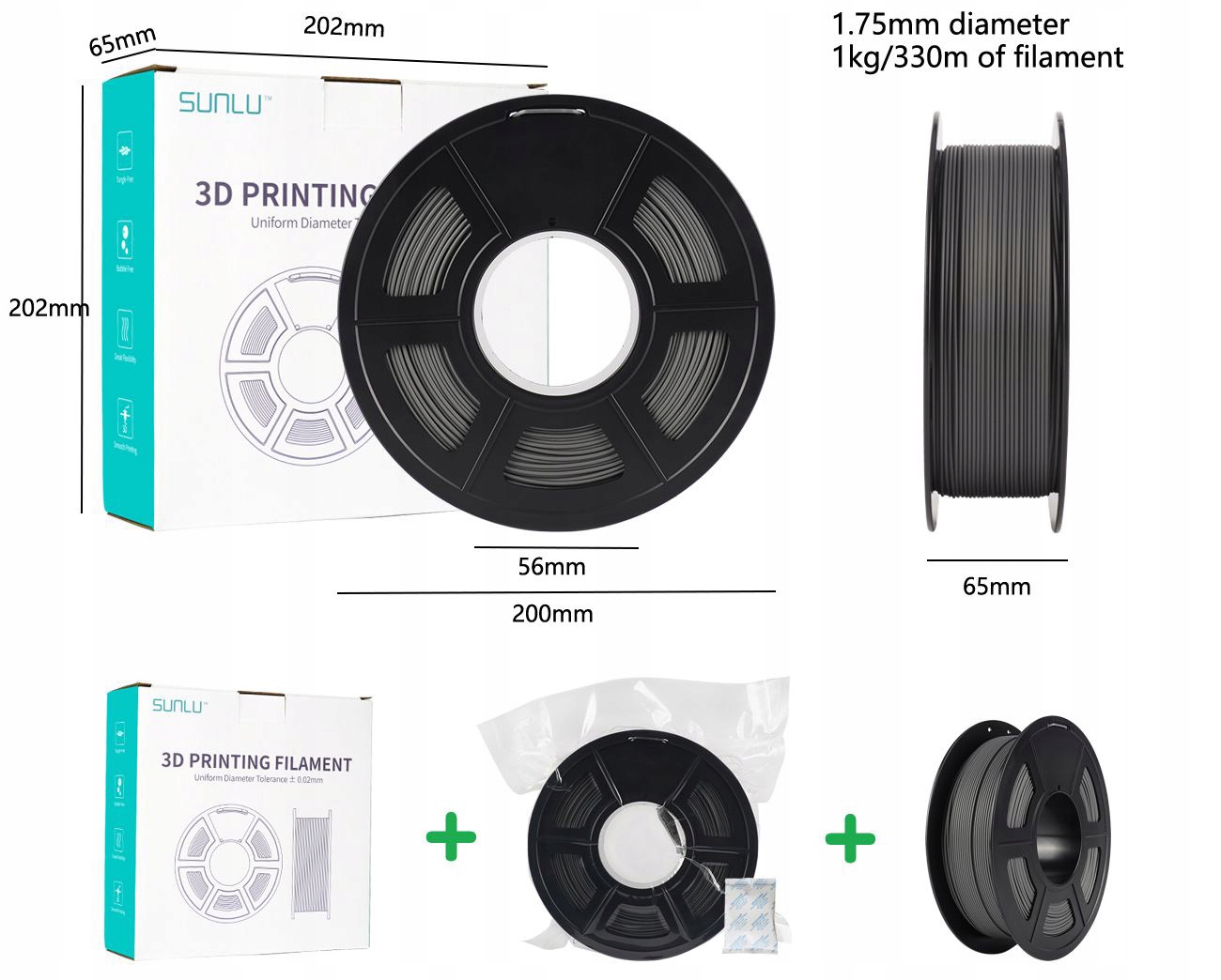 SUNLU FILAMENT 1.75mm 1kg CZARNY BLACK PLA + Producent Sunlu