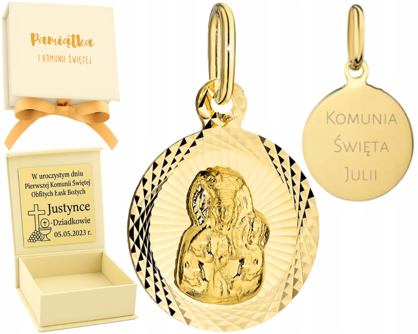 Zlatá medaile Panna Maria Čenstochovská v diamantovém kroužku Certifikát