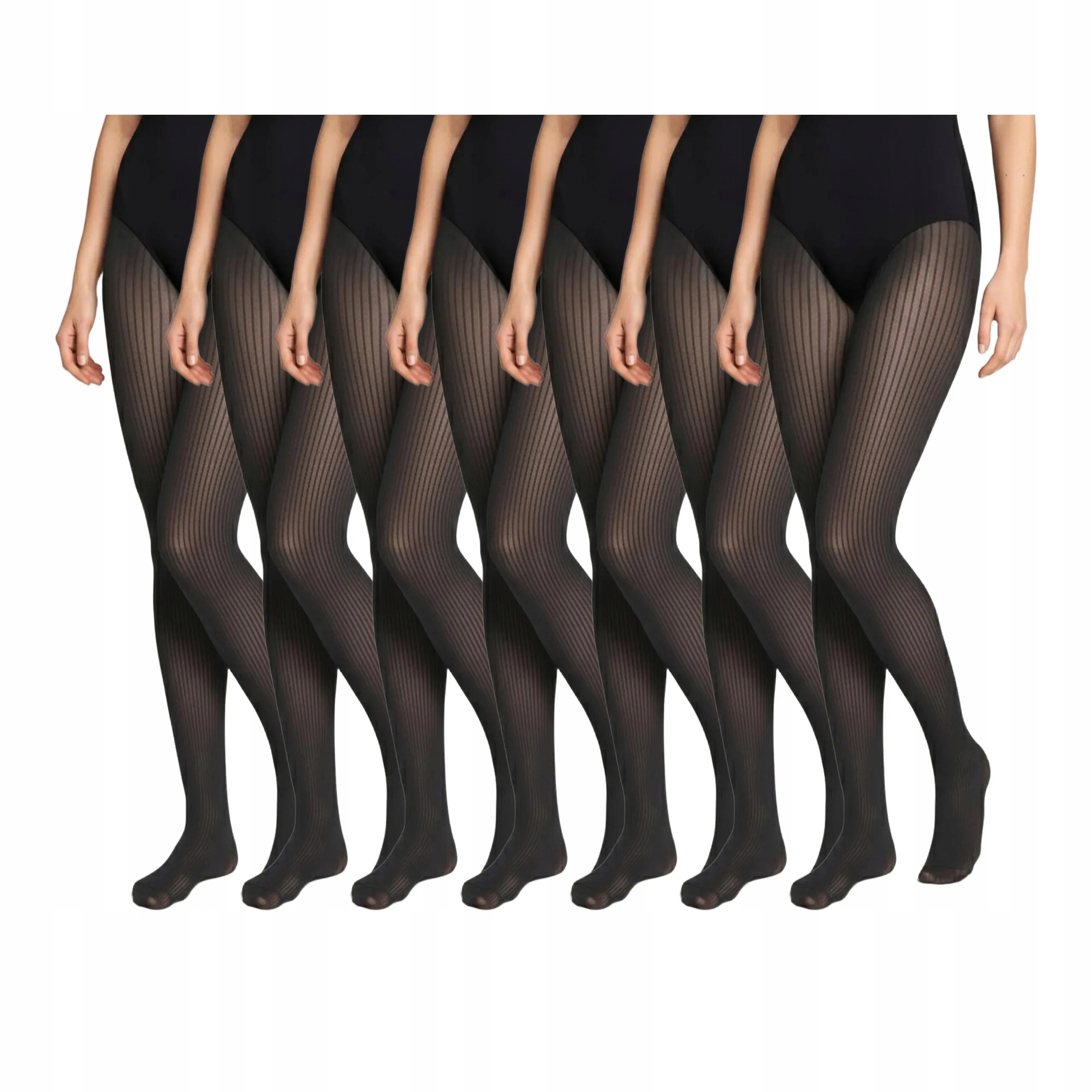 7 párů Punčocháče z mikrovlákna 70 den pruhované 1944 Rib Legs 7x Černá 4-L