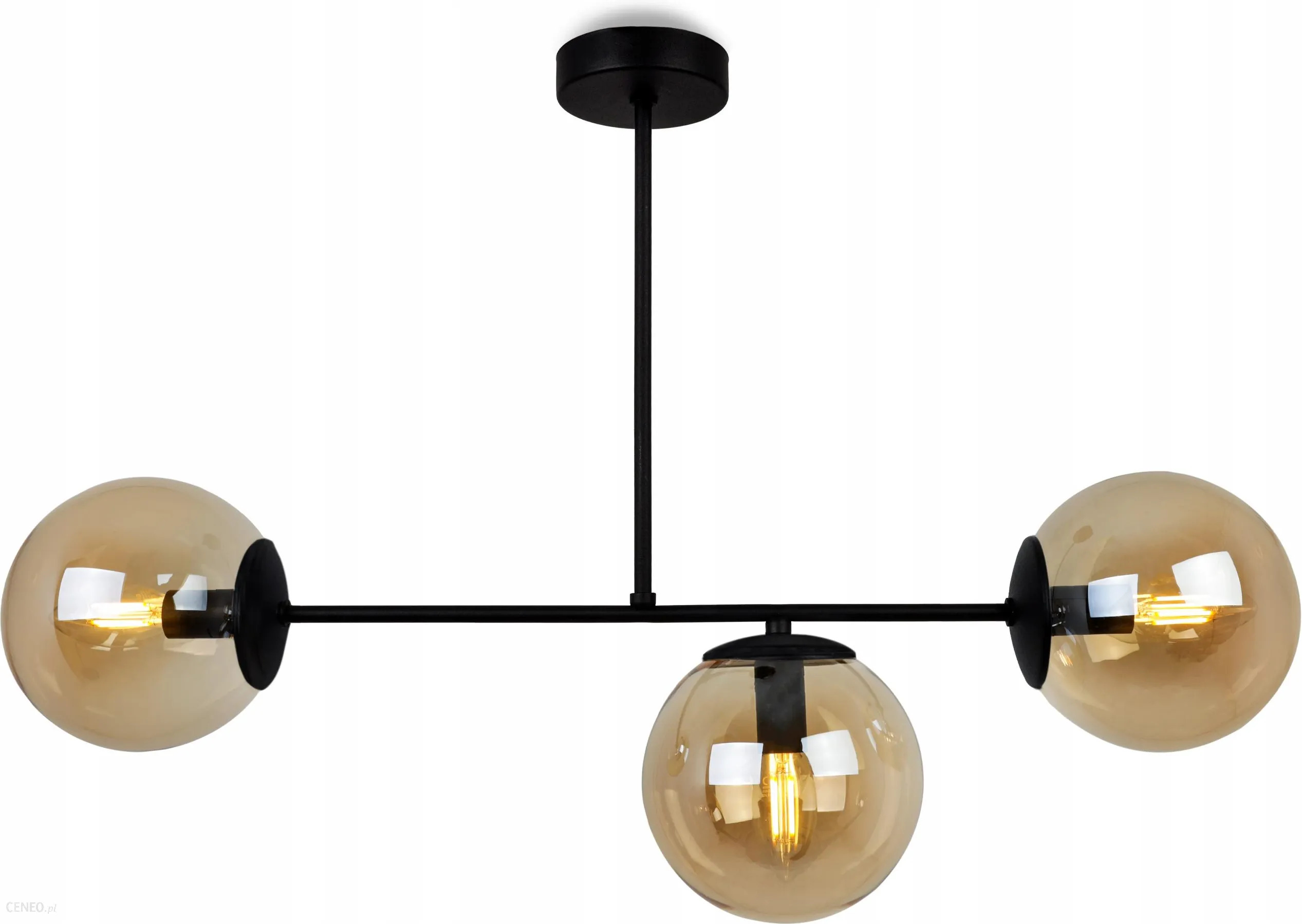 Jantarový stropní svítidlo 3 stínidla černá Toulouse kuchyně nad kuchyňským ostrovem