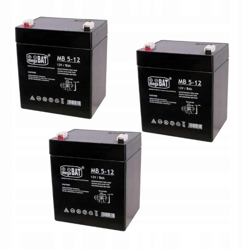 3x Akumulátor Agm 12V 5Ah Megabat (rozměr 4Ah 4,5Ah) Ups solární kolo hmotnost