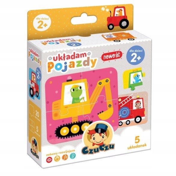 Zestaw 5 układanek PUZZLE POJAZDY Prezent dla chłopca/dziewczynki 2 latka + Stan opakowania oryginalne