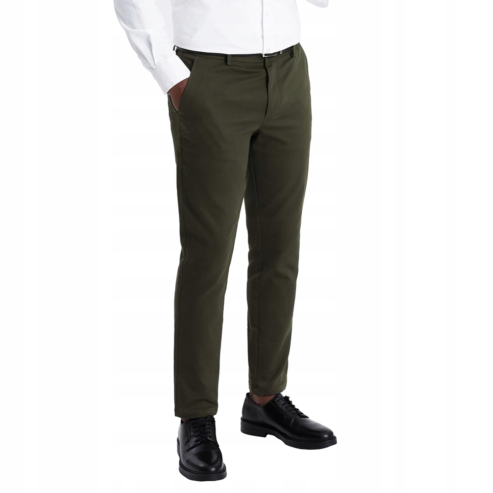 Pánské chino kalhoty klasického střihu, tmavě olivové V4 OM-PACP-0190 L