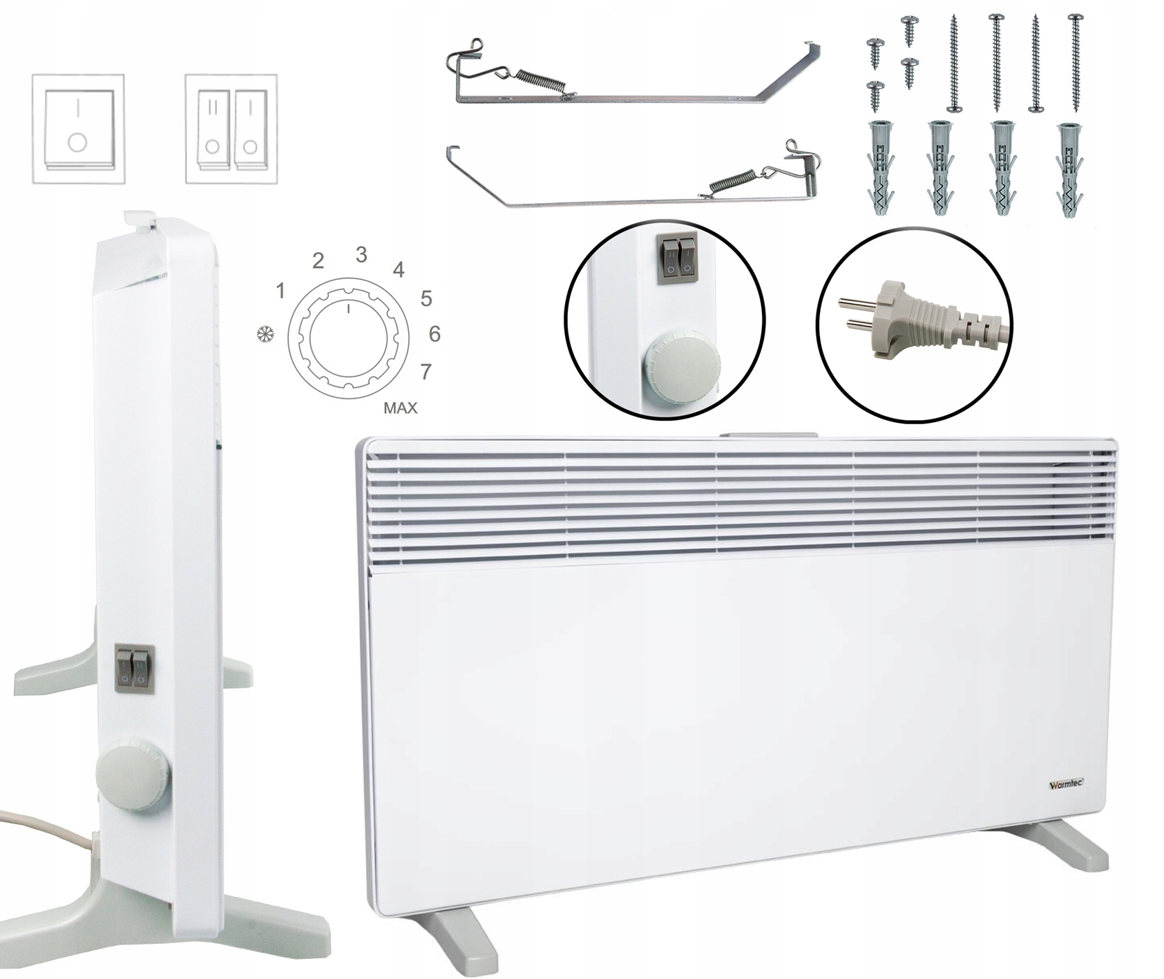 Konvektorový ohřívač s termostatem Nožičky Ohřívač nástěnný 230V EWX-2000W