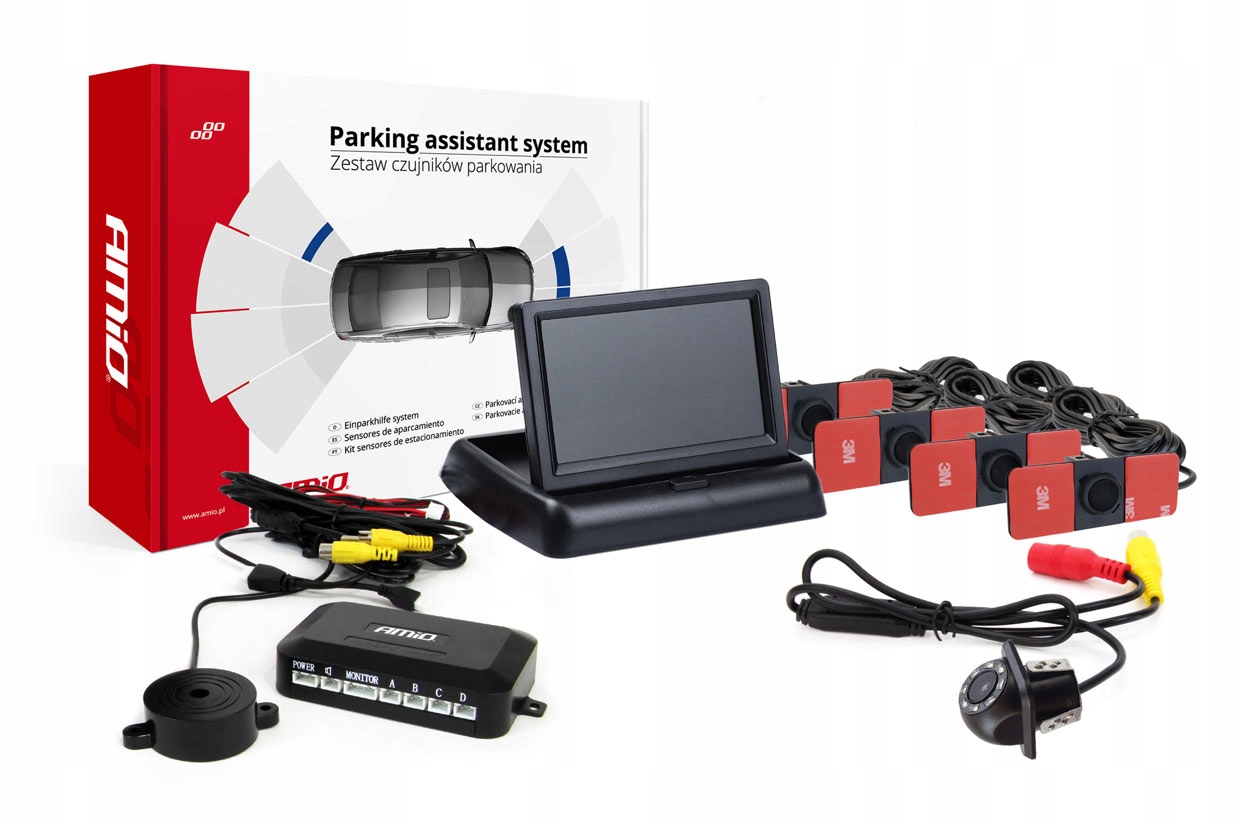 Sada parkovacích senzorov TFT02 4,3" s kamerou HD-305-LED, 4 senzory, čierna