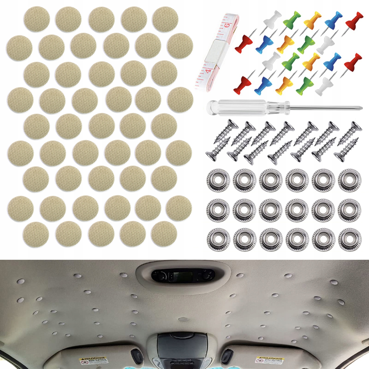 Zestaw naprawczy do podsufitki samochodowej 70 el. + śrubokręt + centymetr EAN (GTIN) 0702602917426