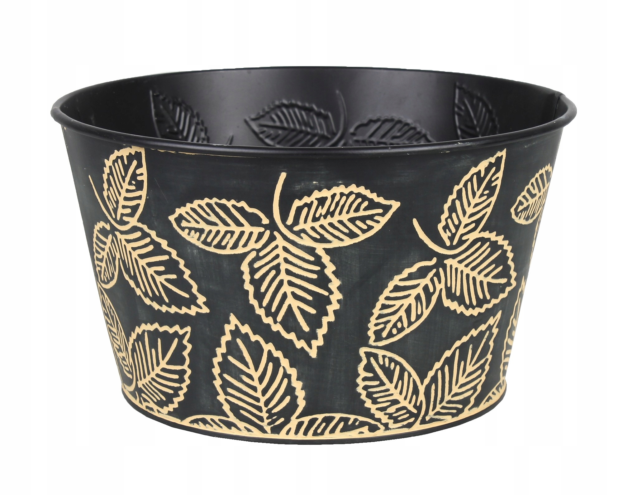 OKRĄGŁY CZARNY KOSZYK METALOWY W LIŚCIE 21x21x12cm