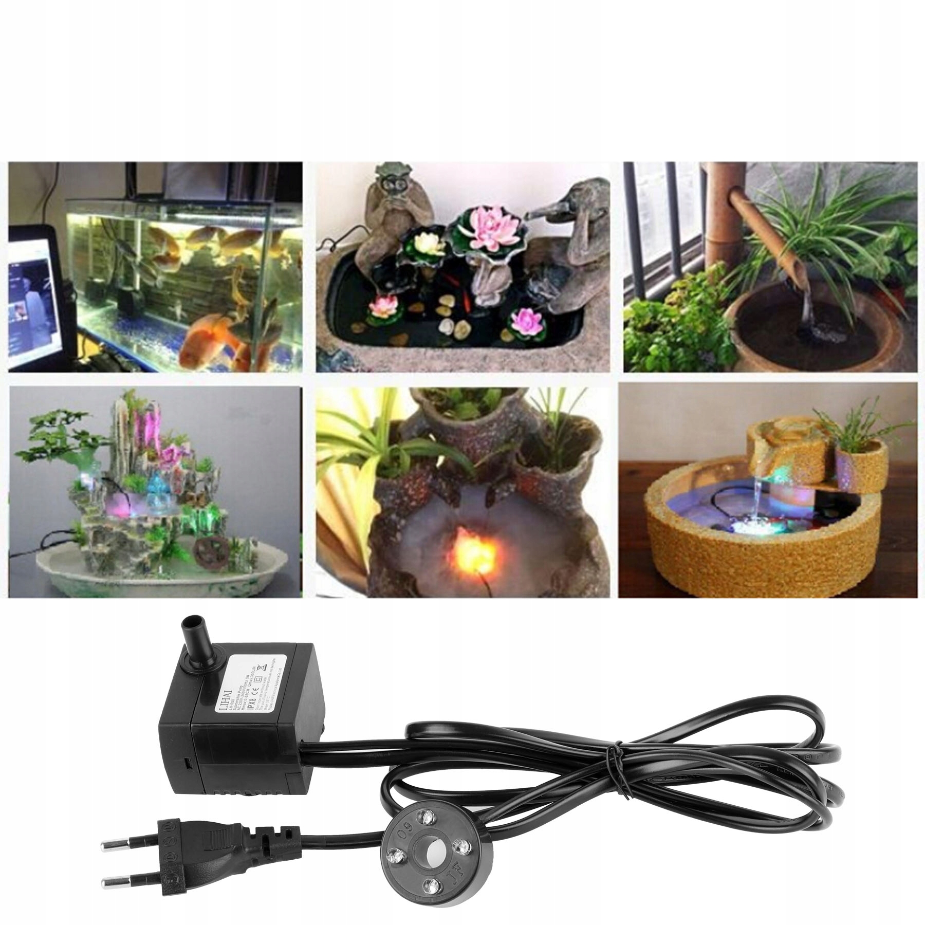 5W POMPA POMPKA DO WODY CIECZY 350L/H z oświet LED Informacje dodatkowe Filtracja wody