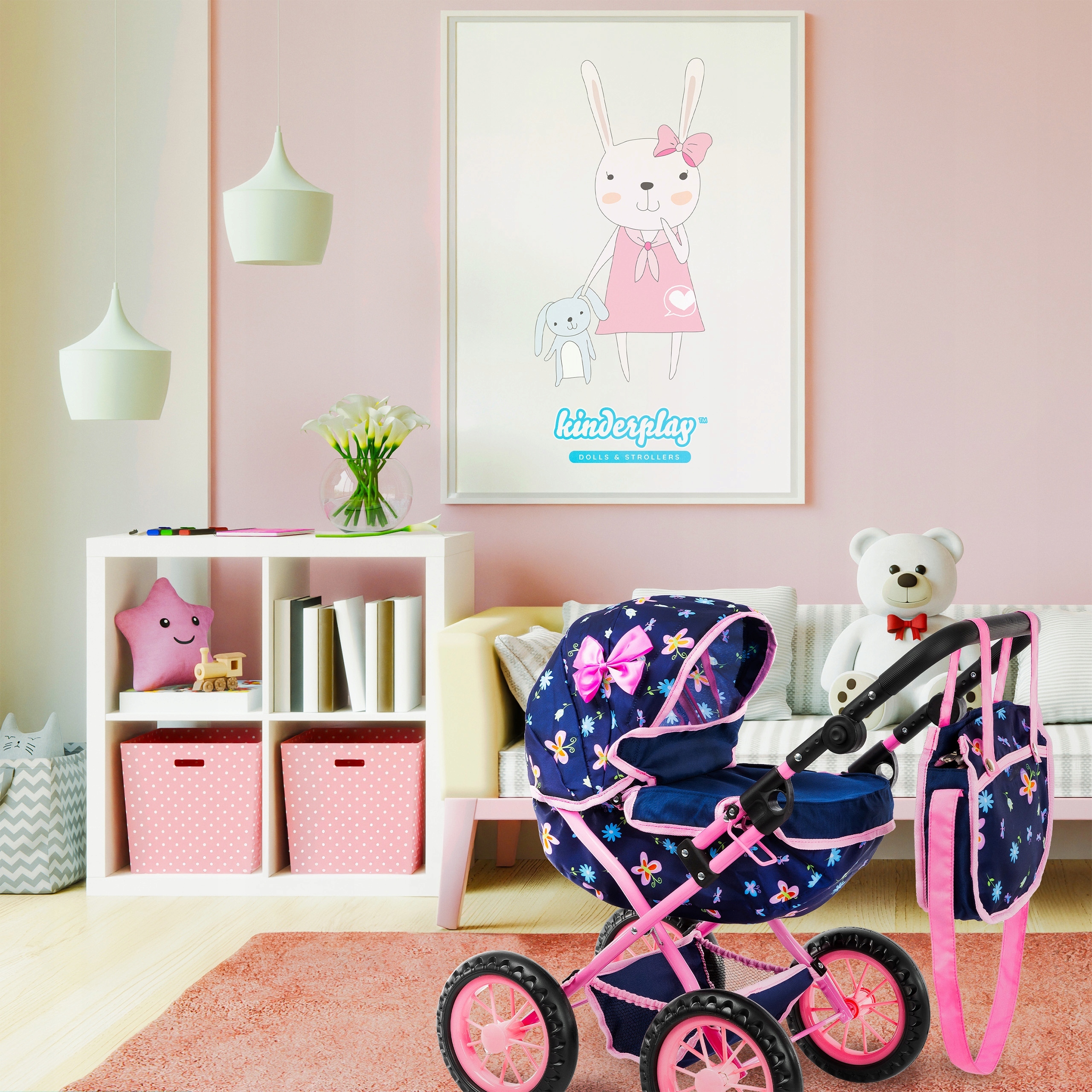 KINDERPLAY WÓZEK DLA LALEK GŁĘBOKI GONDOLA SKŁADANY TORBA REGULOWANA RĄCZKA Rodzaj głęboki