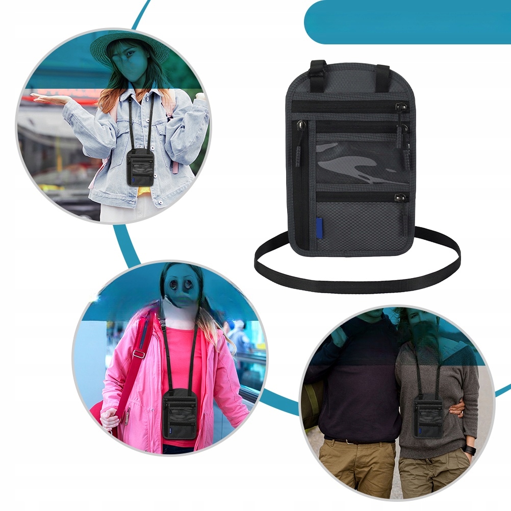 UCHWYT NA KARTY PASZPORTOWE TORBA PODRÓŻNA NA SZYJĘ Rodzaje kieszonek uchwyt na długopis