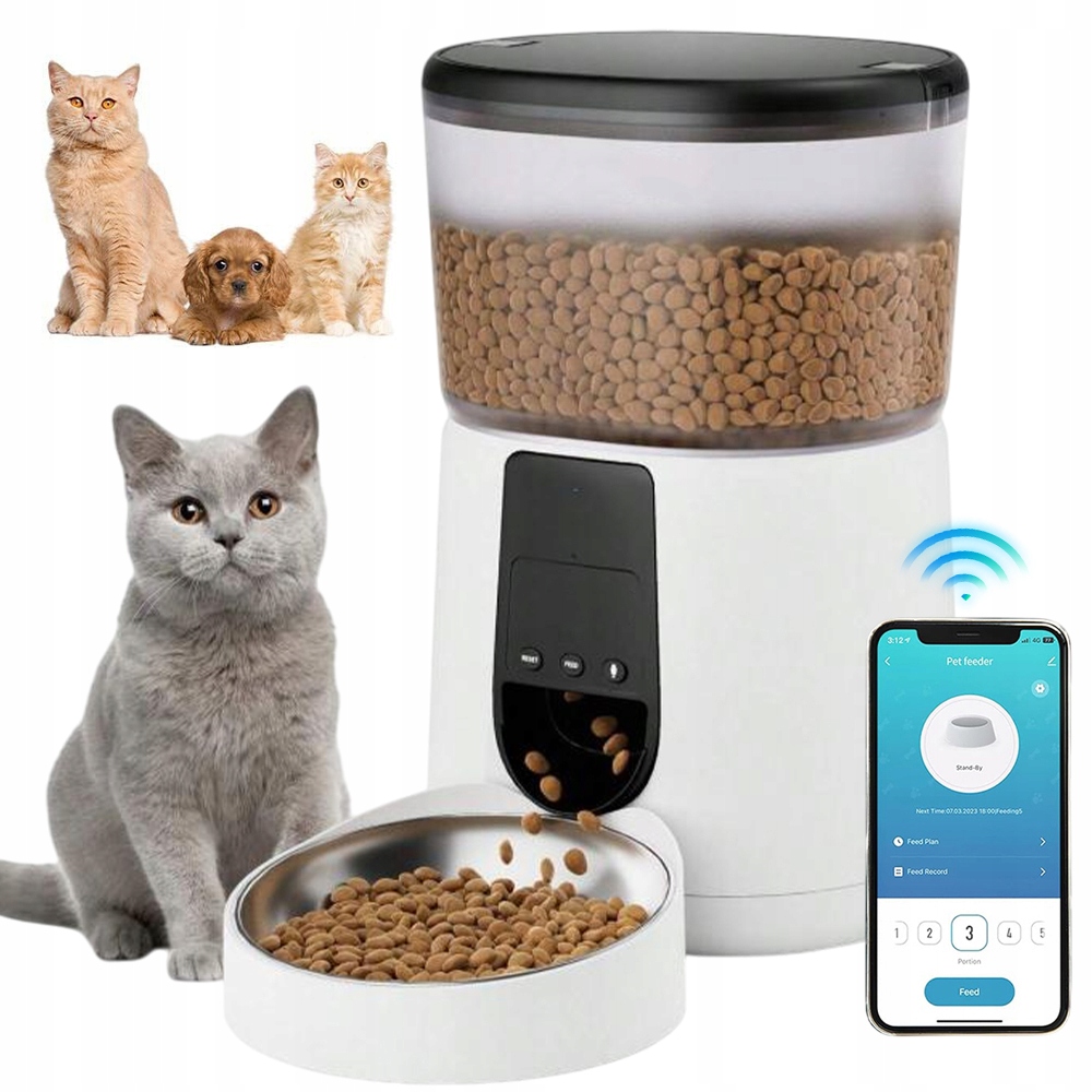 Levně Automatické Krmítko Pro Kočky 4L 2.4G Wifi 10S Záznam Hlasu Bílá