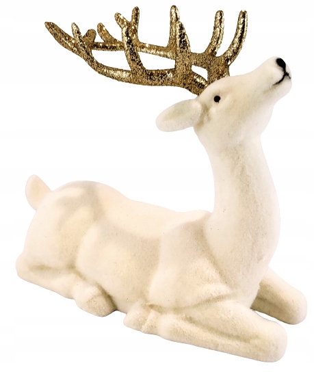 

Renifer Welurowy Leżący Ecru Ze Złotym Porożem
