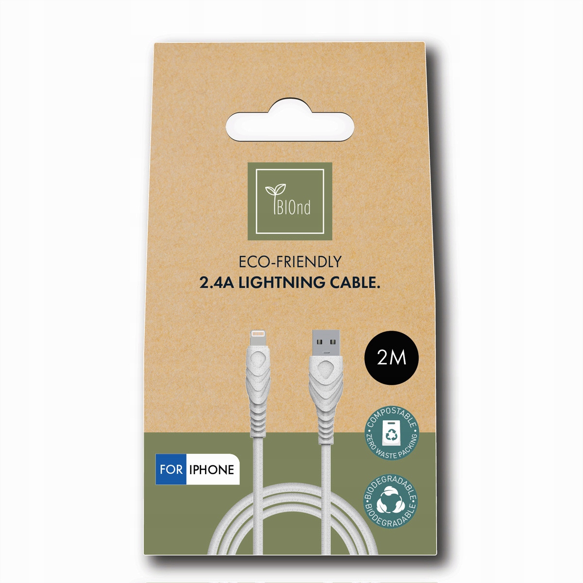 BIOnd Kabel przewód USB-A/Lightning 2,4A Eco-friendly recykling 2m Długość kabla 2 m