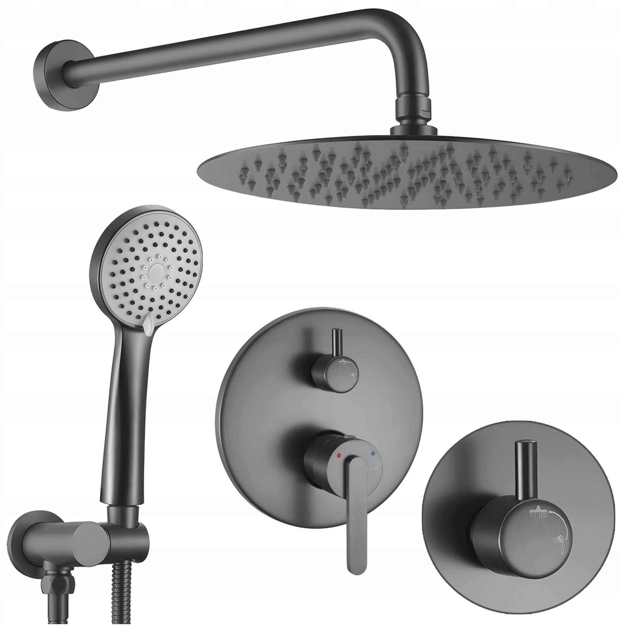Podomietkový sprchový set sivý s okrúhlou dažďovou sprchou Rea Ontario +box