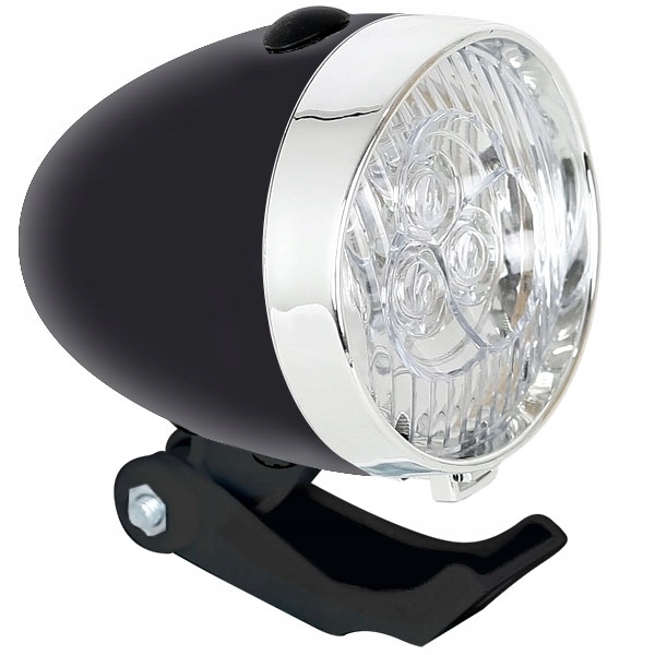 Lampka rowerowa retro czarna chrom przód Led