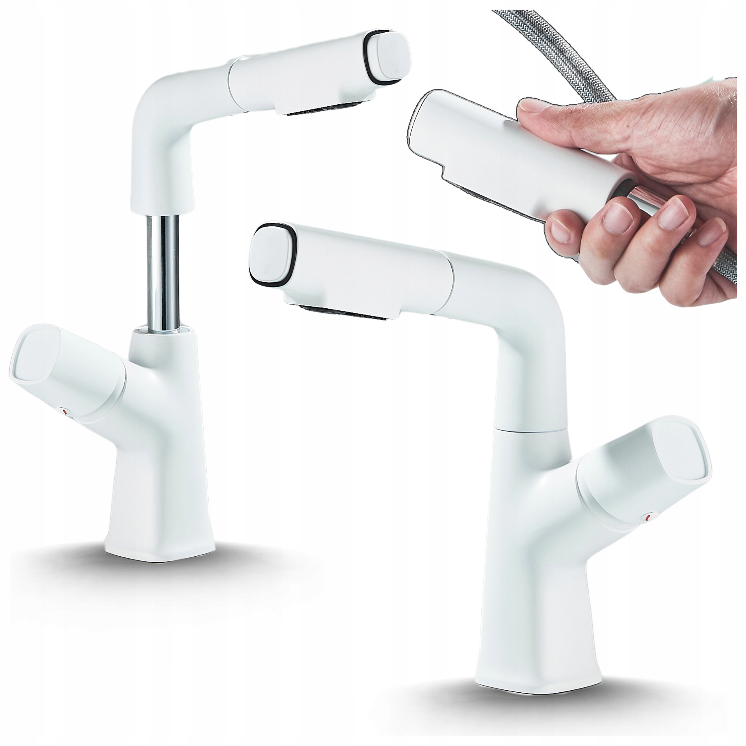 Bílá Umyvadlová Stojánková Baterie Baterie Do Koupelny S Výsuvným Výtokem Ari