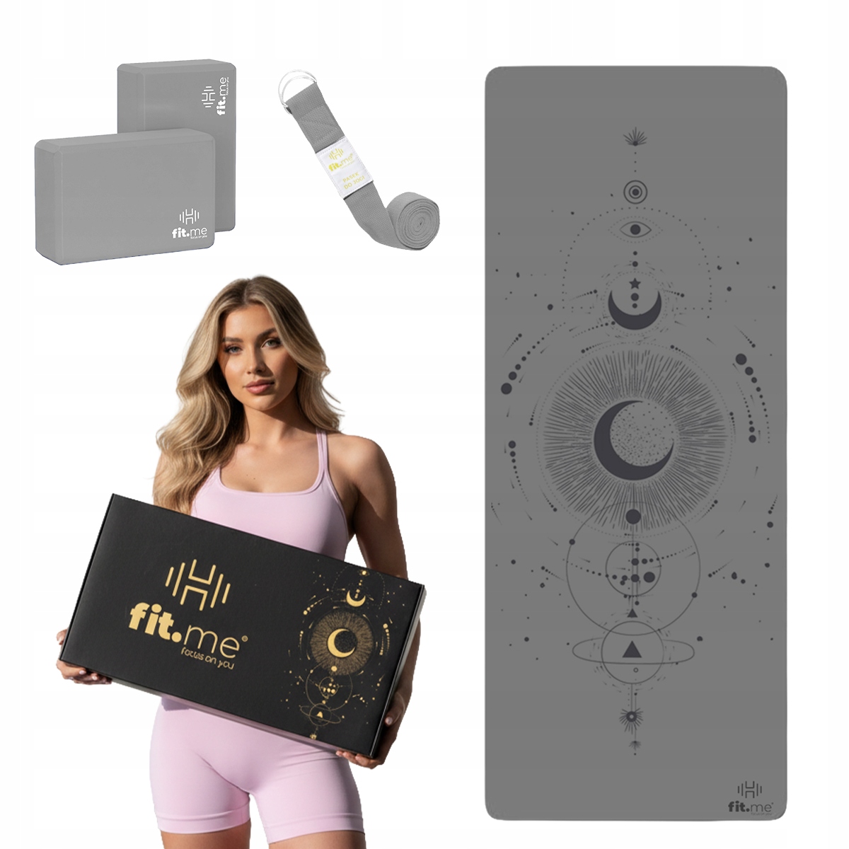 Piękny Księżycowy Zestaw Premium Mata Do Jogi Kauczuk Kostki Pasek