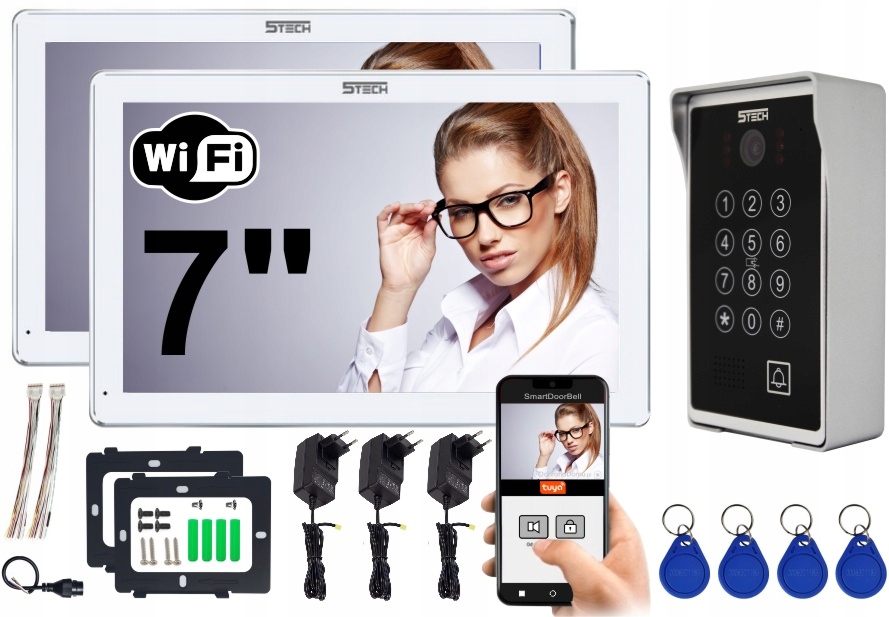Wideodomofon WiFi 2 monitory 7'' biały 5TECH