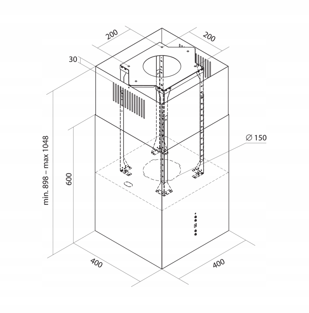 OKAP WYSPOWY TOFLESZ Sandy Lux Czarny Mat+PILOT Szerokość produktu 40 cm