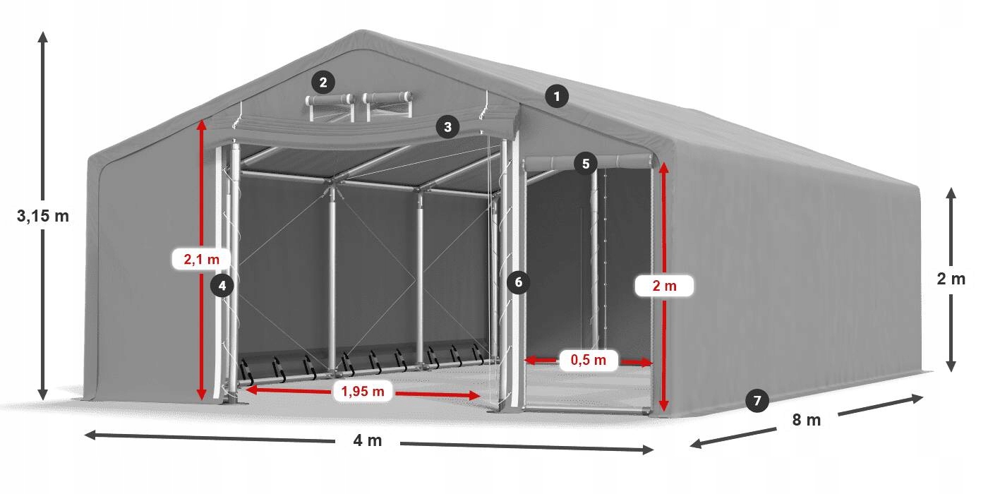 Namiot Budowlany 4x8m Rolniczy DAS 600 WP Długość 8 m
