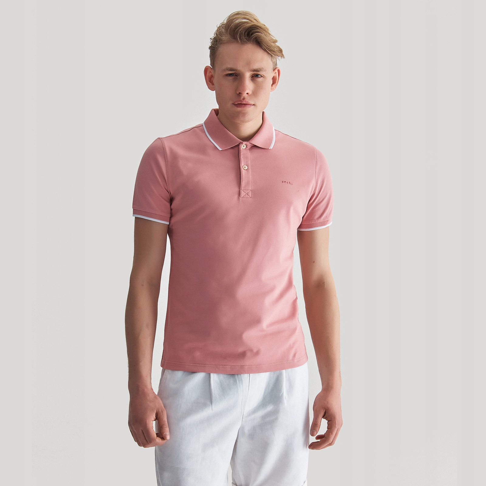 

Różowy T-shirt polo męski Pako Lorente r. M