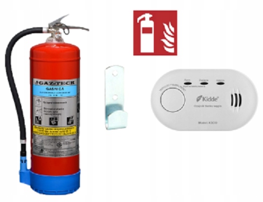 Zestaw bezpieczny dom Gaśnica pianowa 6l Czujnik tlenku węgla K5CO Znak